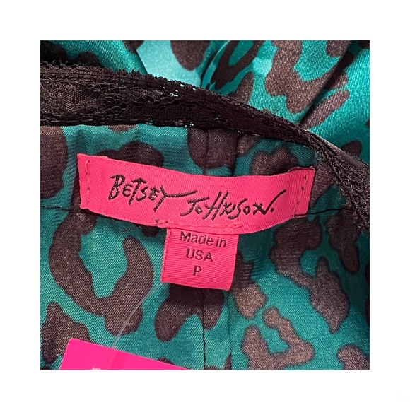 Y2K Betsey Johnson Slip Dress Size P Animal Print Satin Lace Teal Black - Picture 8 of 14